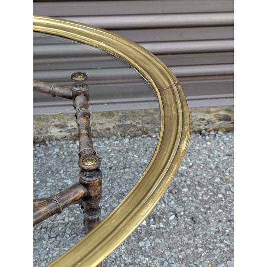Baker Attributed Oval Faux Bamboo Coffee Table | c. 1970s | Brass and Glass