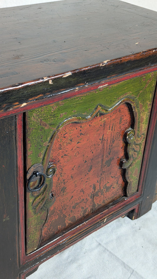 Vintage Chinese Polychrome Lacquer Low Altar Cabinet