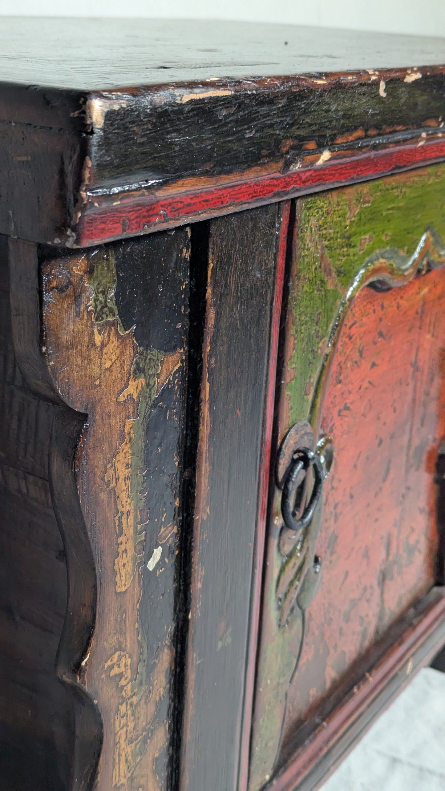 Vintage Chinese Polychrome Lacquer Low Altar Cabinet