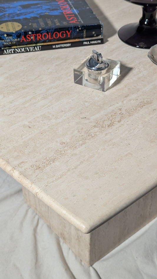 1970s Postmodern Italian Travertine Square Side Table