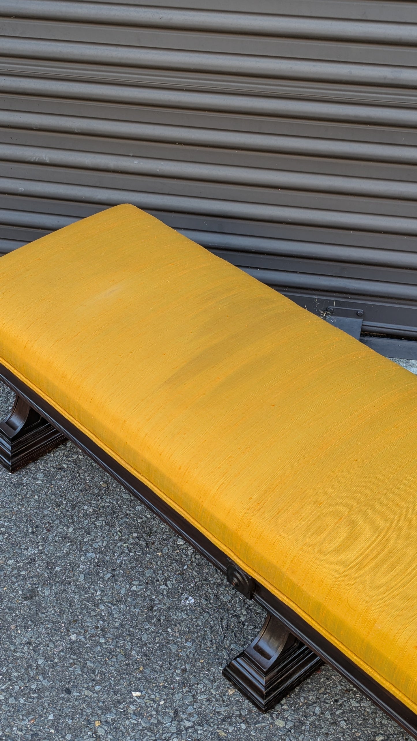 Neoclassical Silk Bench | Ebonized Wood Trestle Base