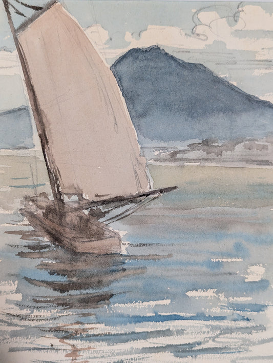 C. 1910's Sailboat on San Francisco Bay with Mount Tamalpais