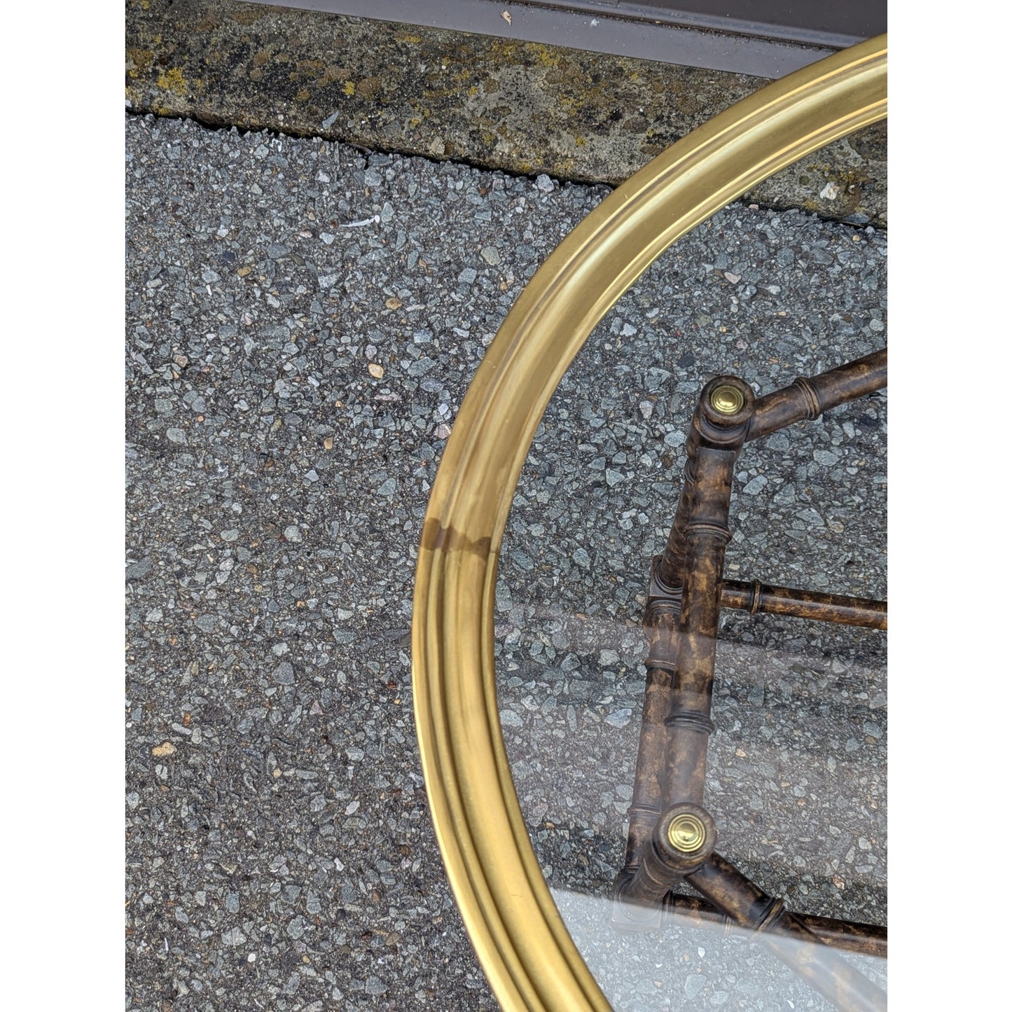Baker Attributed Oval Faux Bamboo Coffee Table | c. 1970s | Brass and Glass