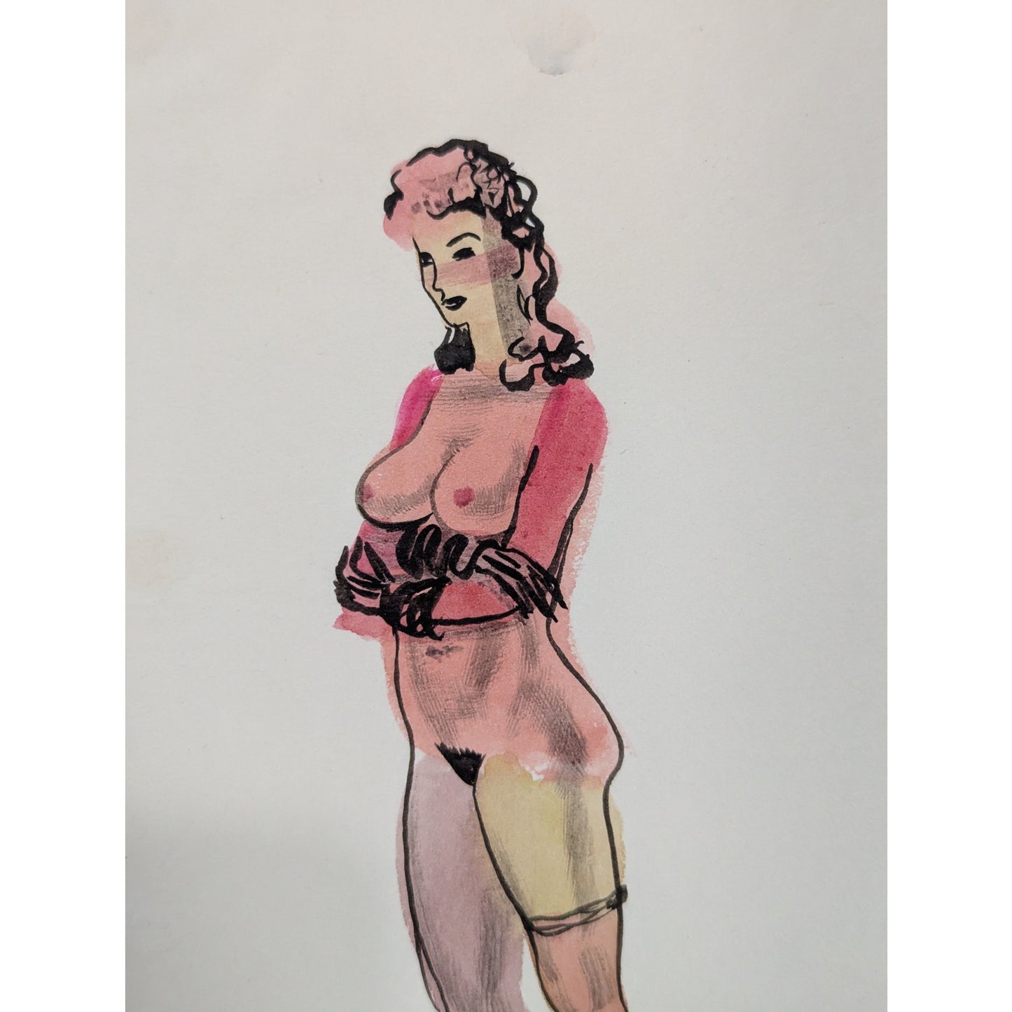 1940's Watercolor Study of Burlesque Dancer by Clyde Follett Seavey (American, 1904–1991)