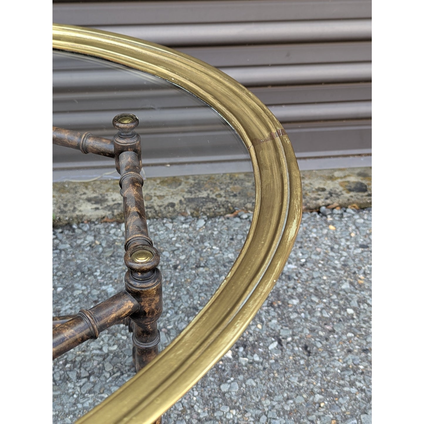 Baker Attributed Oval Faux Bamboo Coffee Table | c. 1970s | Brass and Glass