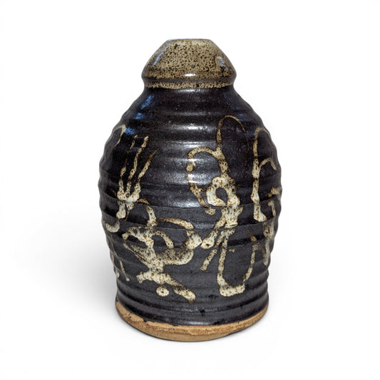 Studio Pottery Bottle Vase | c. 1970s | Black Tenmoku & Nuka Slip