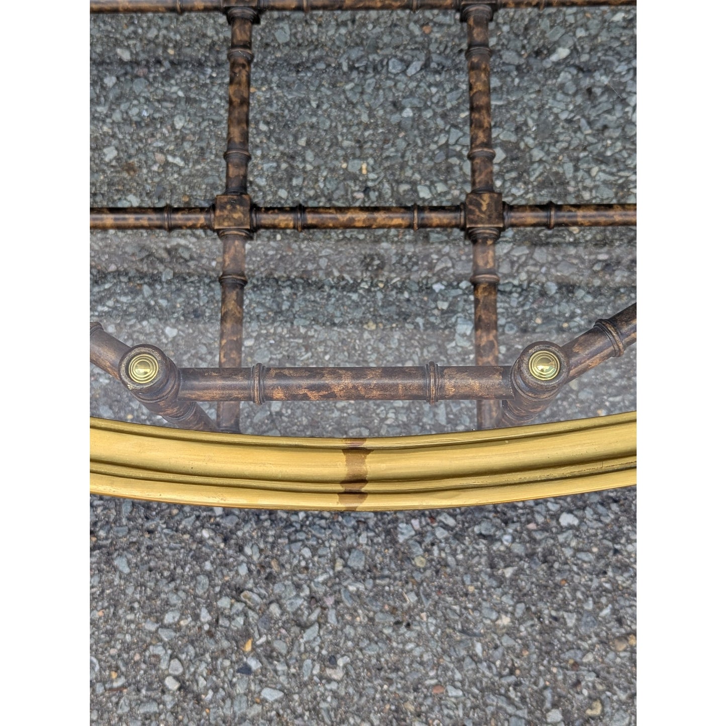Baker Attributed Oval Faux Bamboo Coffee Table | c. 1970s | Brass and Glass