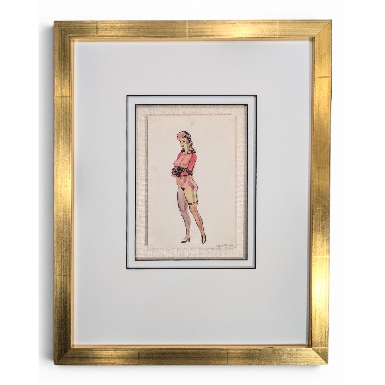1940's Watercolor Study of Burlesque Dancer by Clyde Follett Seavey (American, 1904–1991)