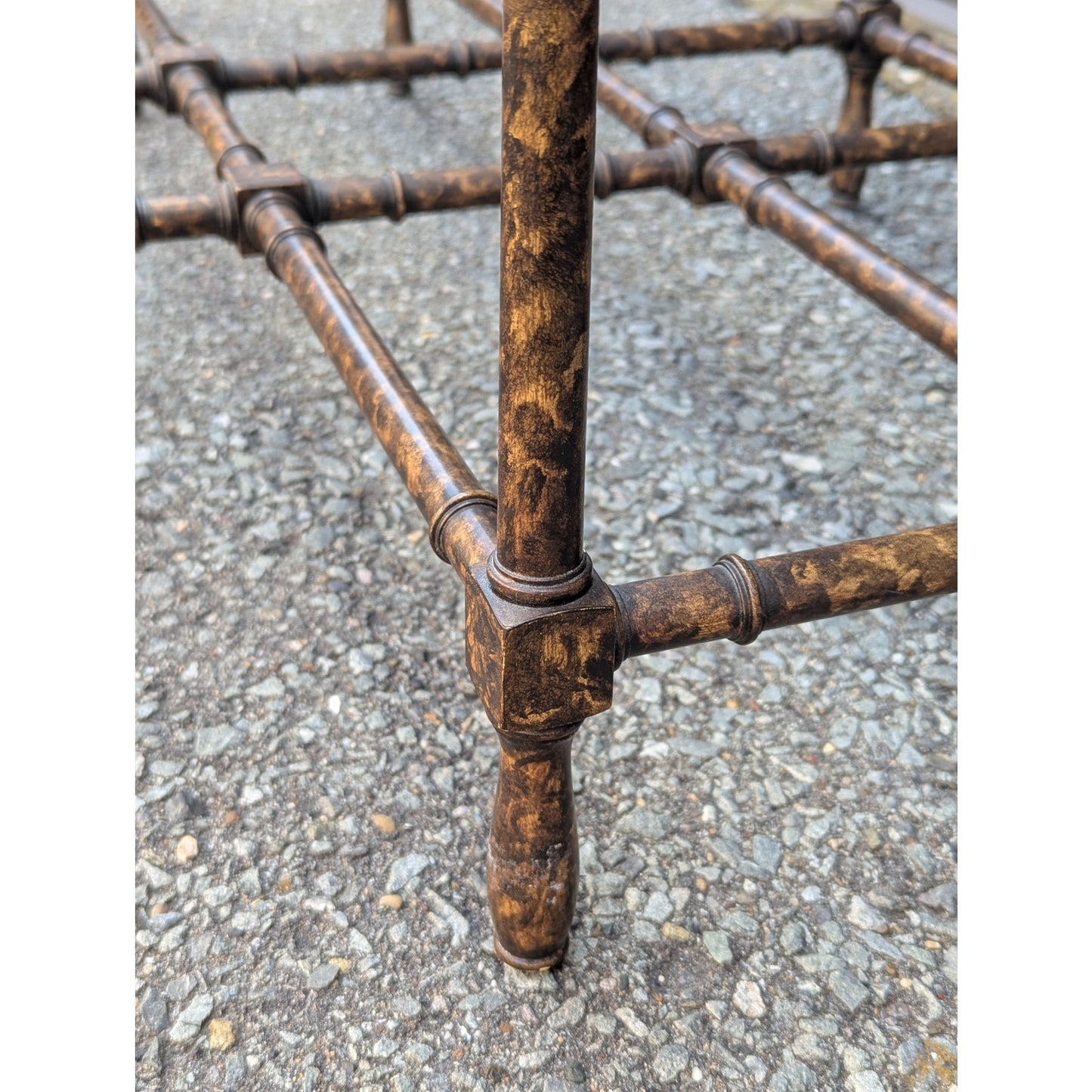 Baker Attributed Oval Faux Bamboo Coffee Table | c. 1970s | Brass and Glass