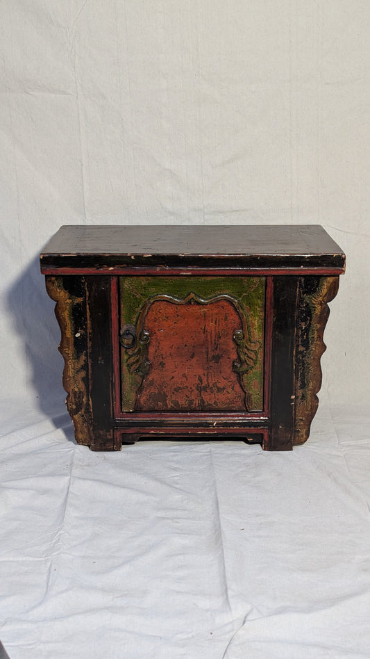 Vintage Chinese Polychrome Lacquer Low Altar Cabinet
