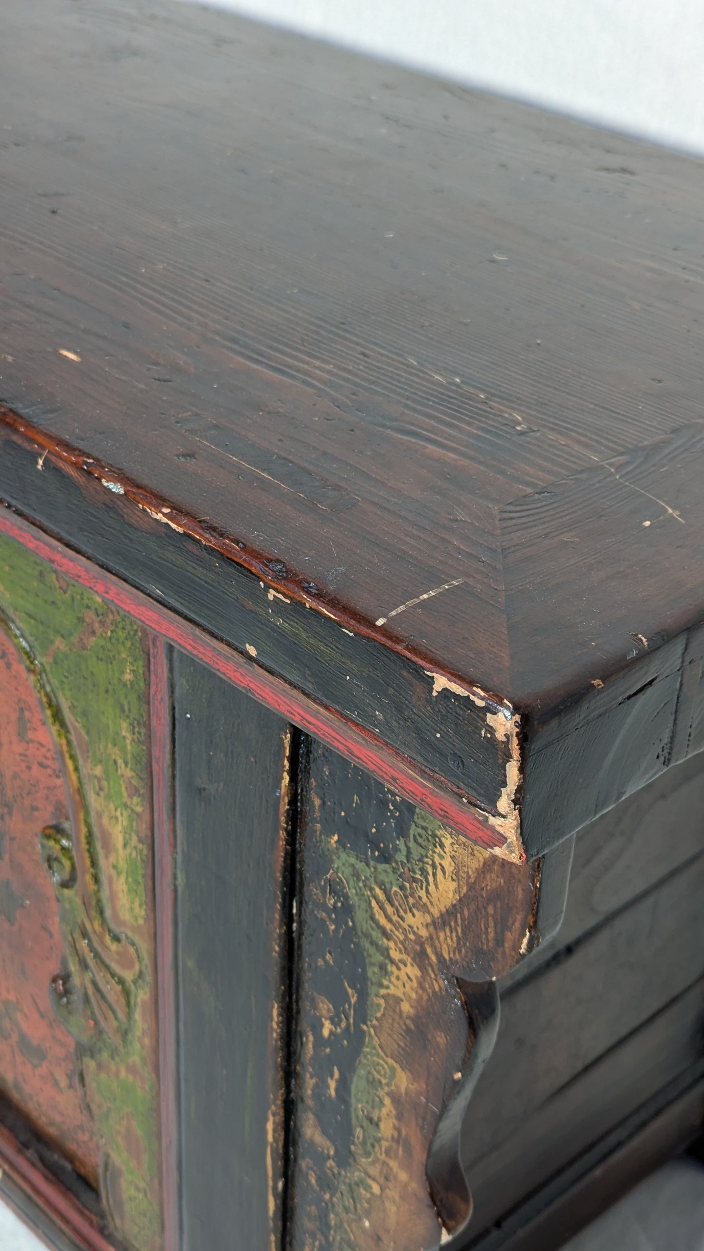 Vintage Chinese Polychrome Lacquer Low Altar Cabinet