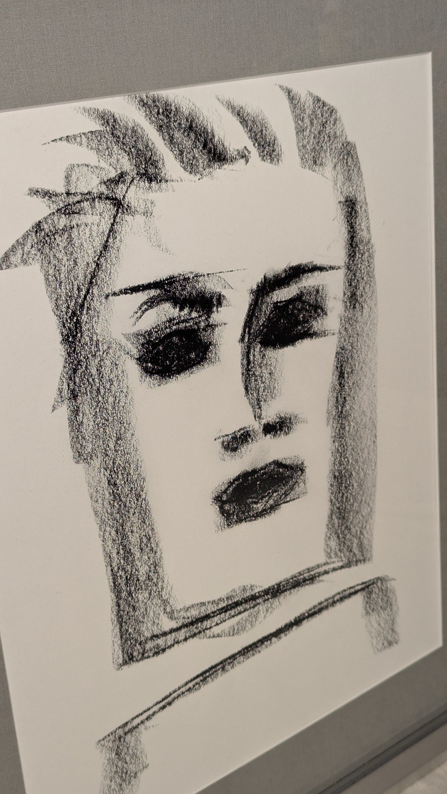 Framed Modernist Expressionist Portrait Drawing on Paper