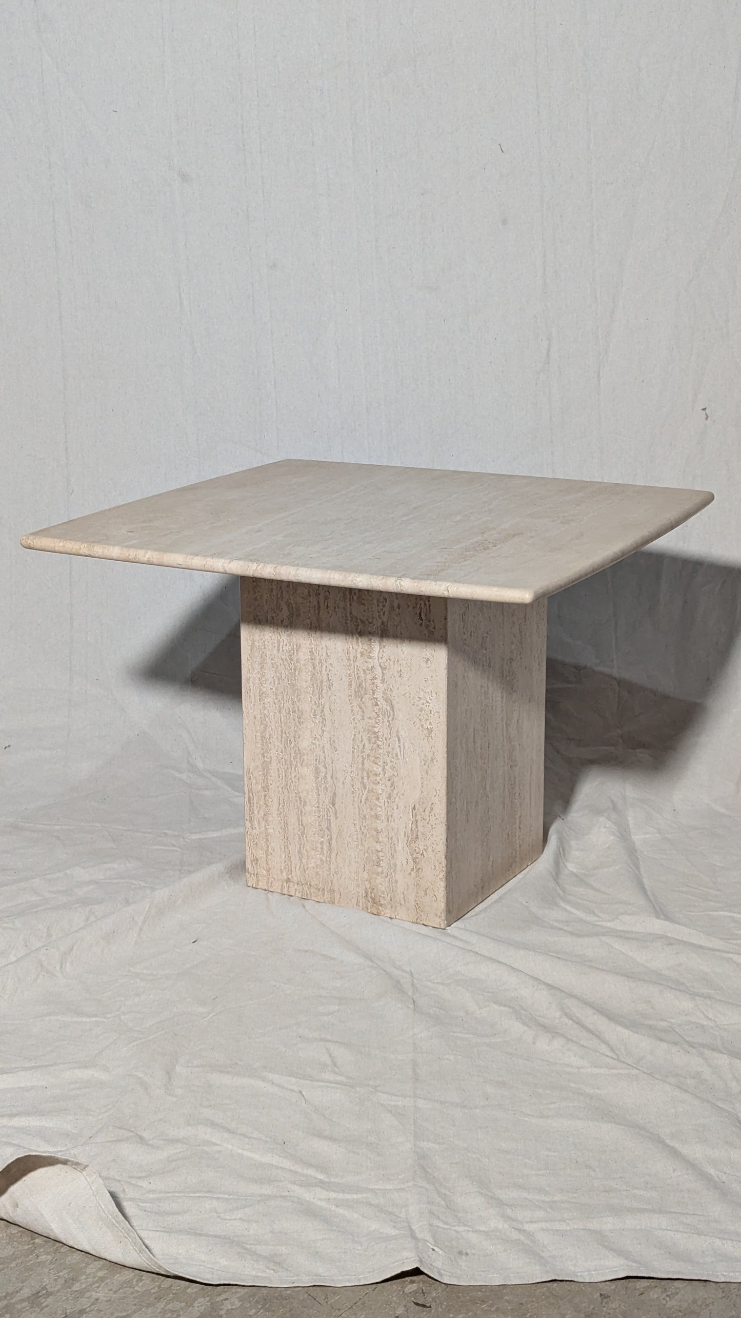 1970s Postmodern Italian Travertine Square Side Table