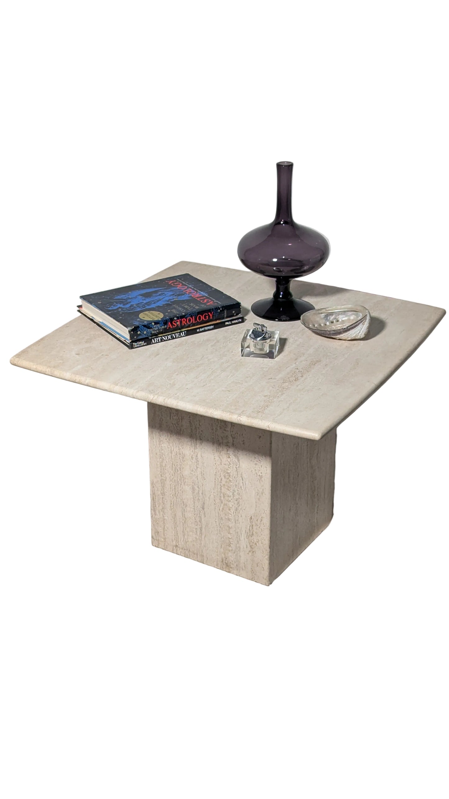 1970s Postmodern Italian Travertine Square Side Table