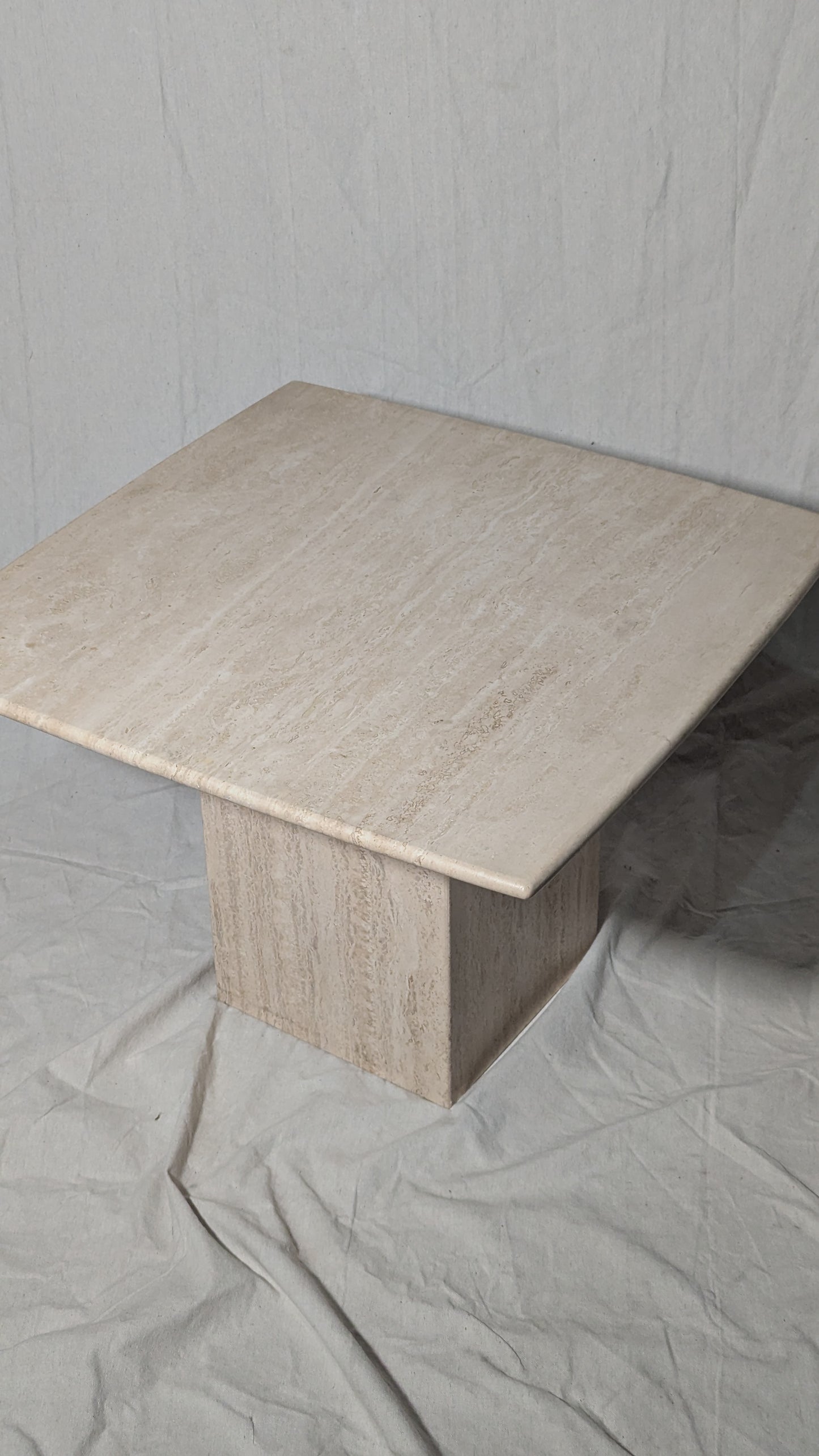 1970s Postmodern Italian Travertine Square Side Table