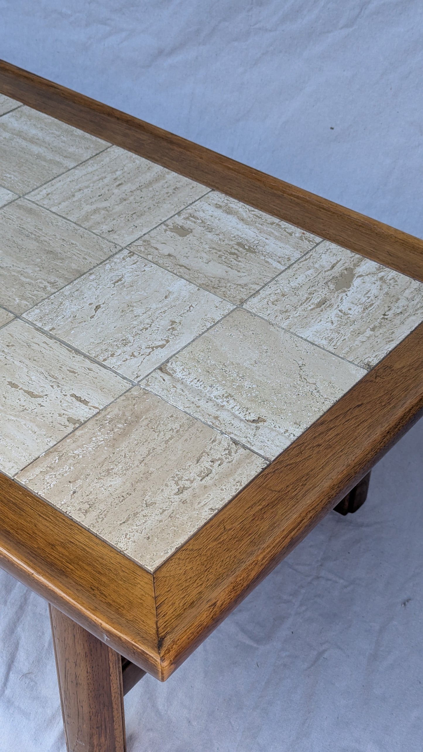 1970s Travertine & Wood Coffee Table