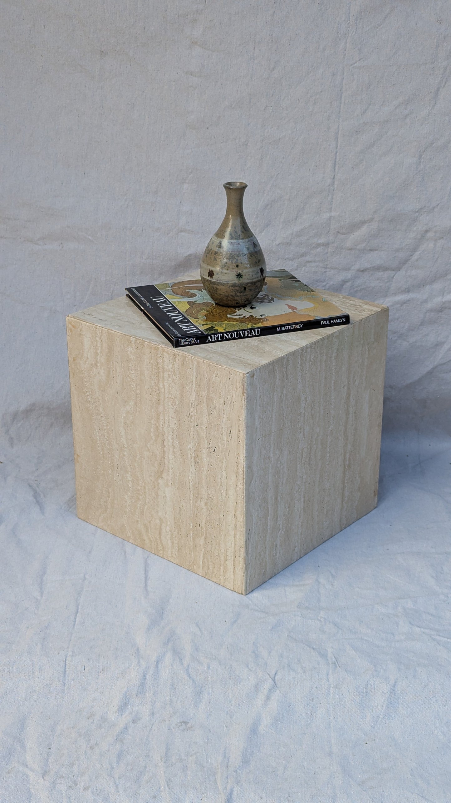 Travertine Cube Side Table / Plinth (c. 1970s)