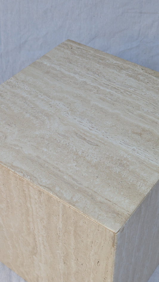 Travertine Cube Side Table / Plinth (c. 1970s)