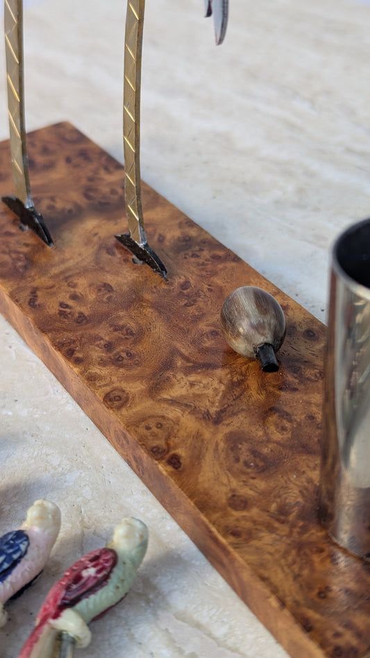 Art Deco Chrome & Burlwood Cocktail Pick Set, American, 1930s