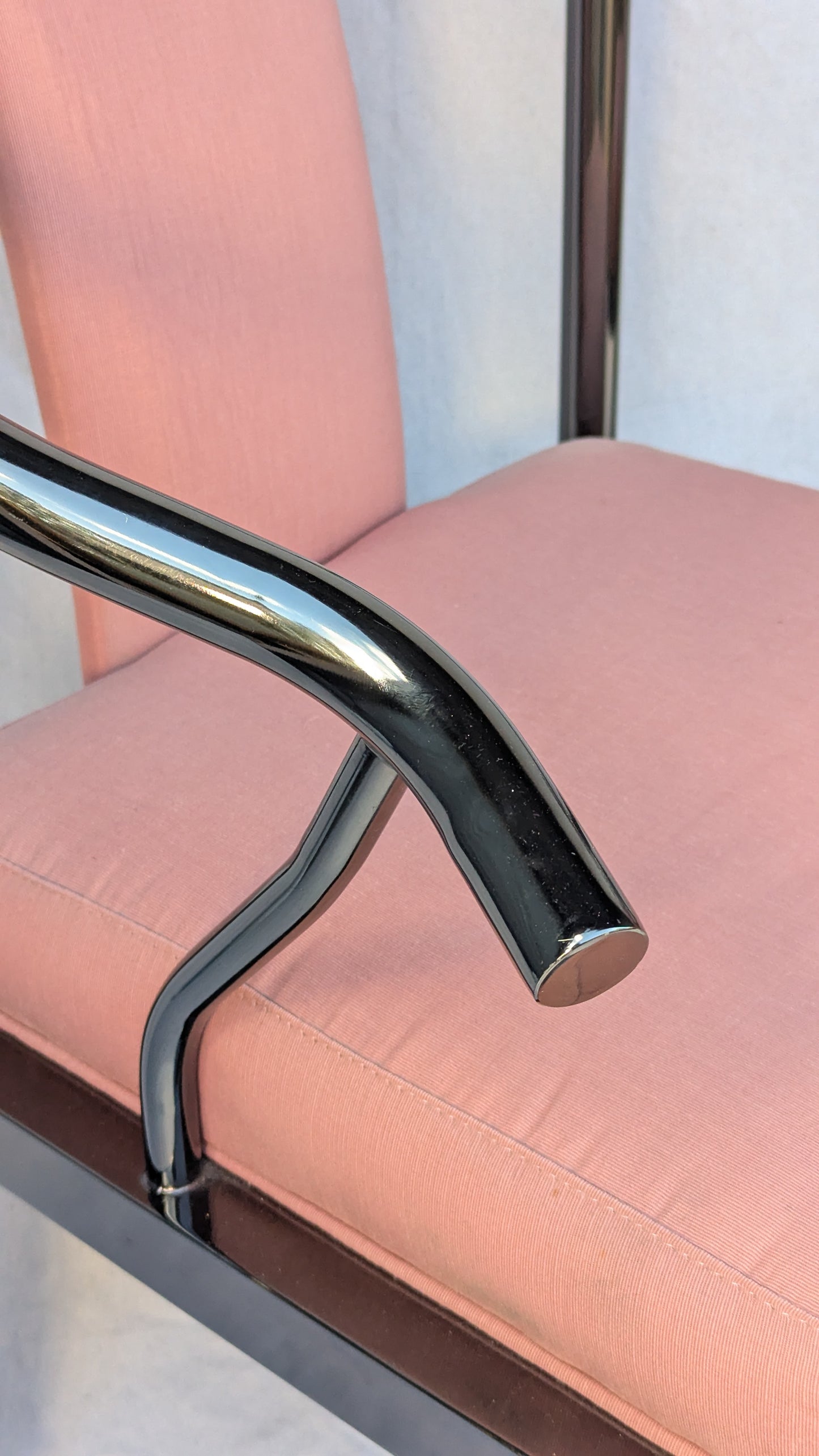 Pair of 1985 DIA "Yoke" Armchairs in Chrome & Dusty Rose