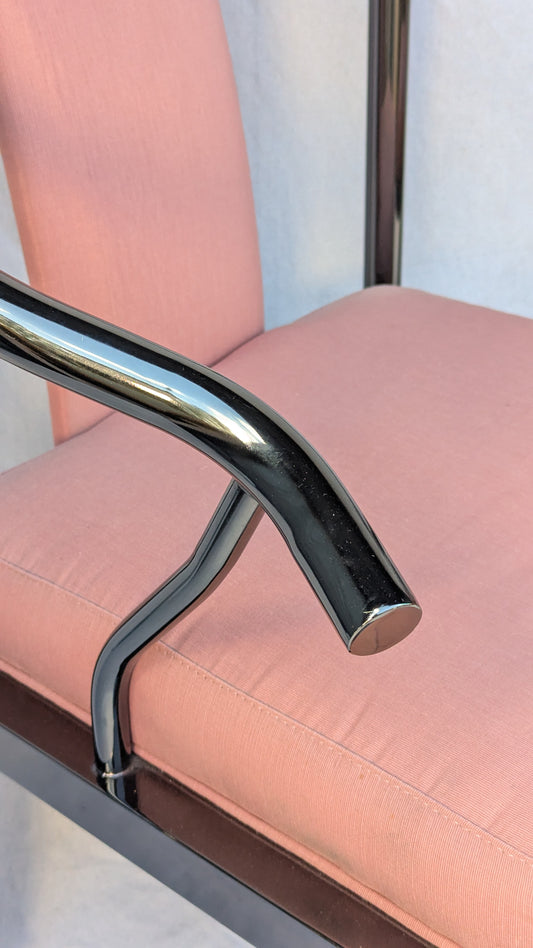 Pair of 1985 DIA "Yoke" Armchairs in Chrome & Dusty Rose