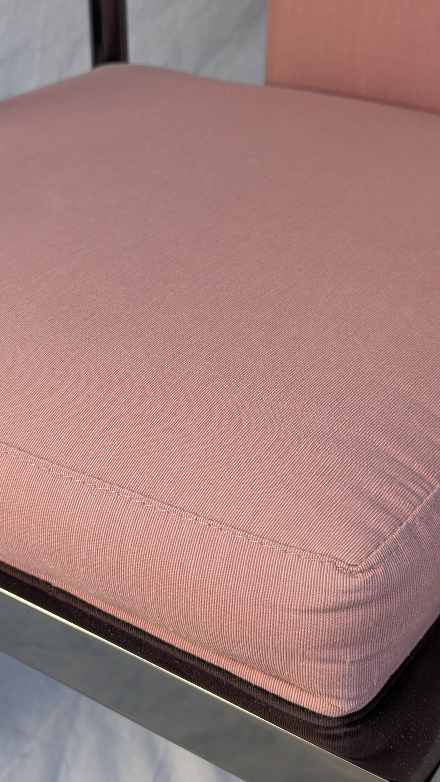 Pair of 1985 DIA "Yoke" Armchairs in Chrome & Dusty Rose