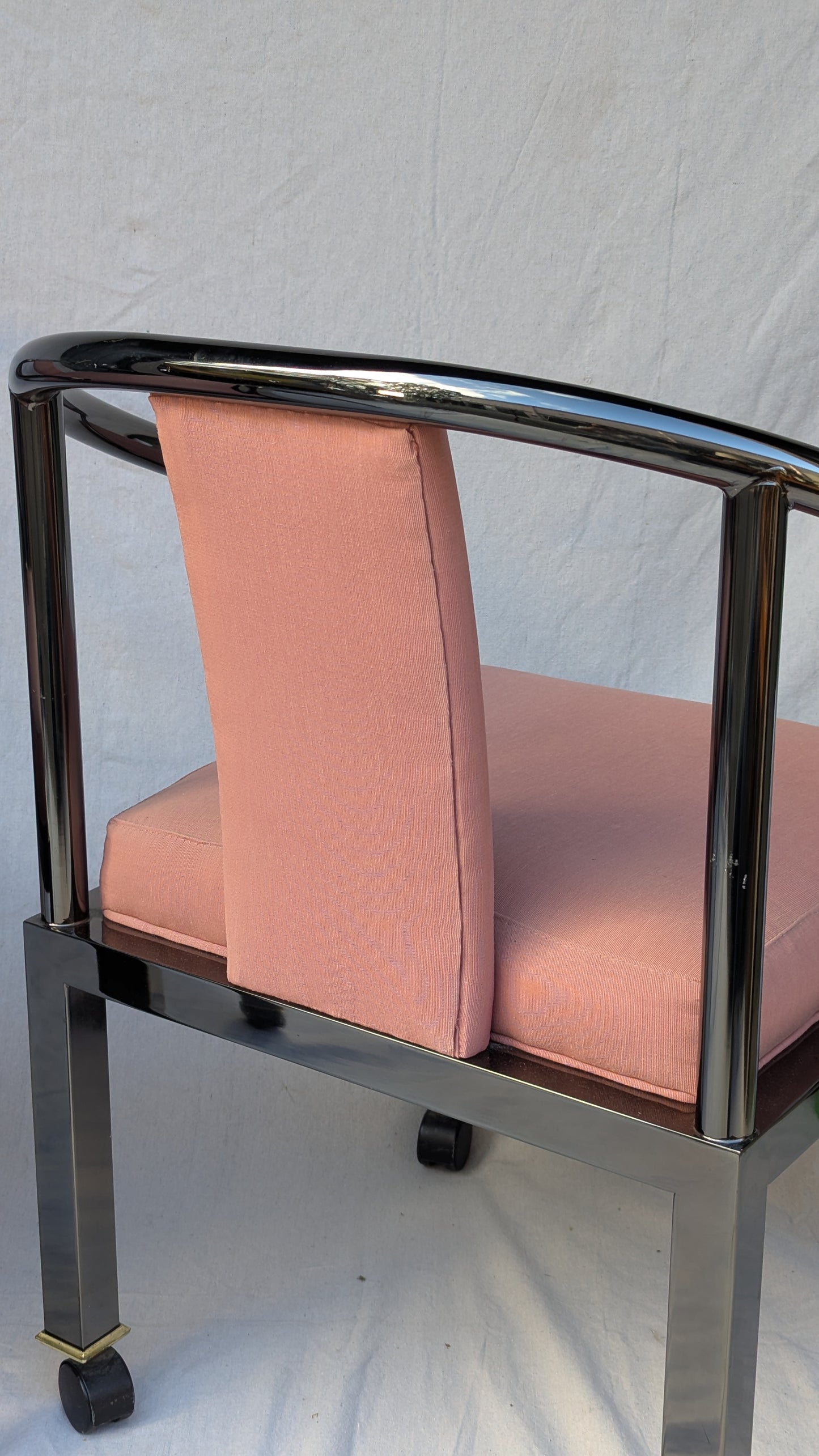 Pair of 1985 DIA "Yoke" Armchairs in Chrome & Dusty Rose