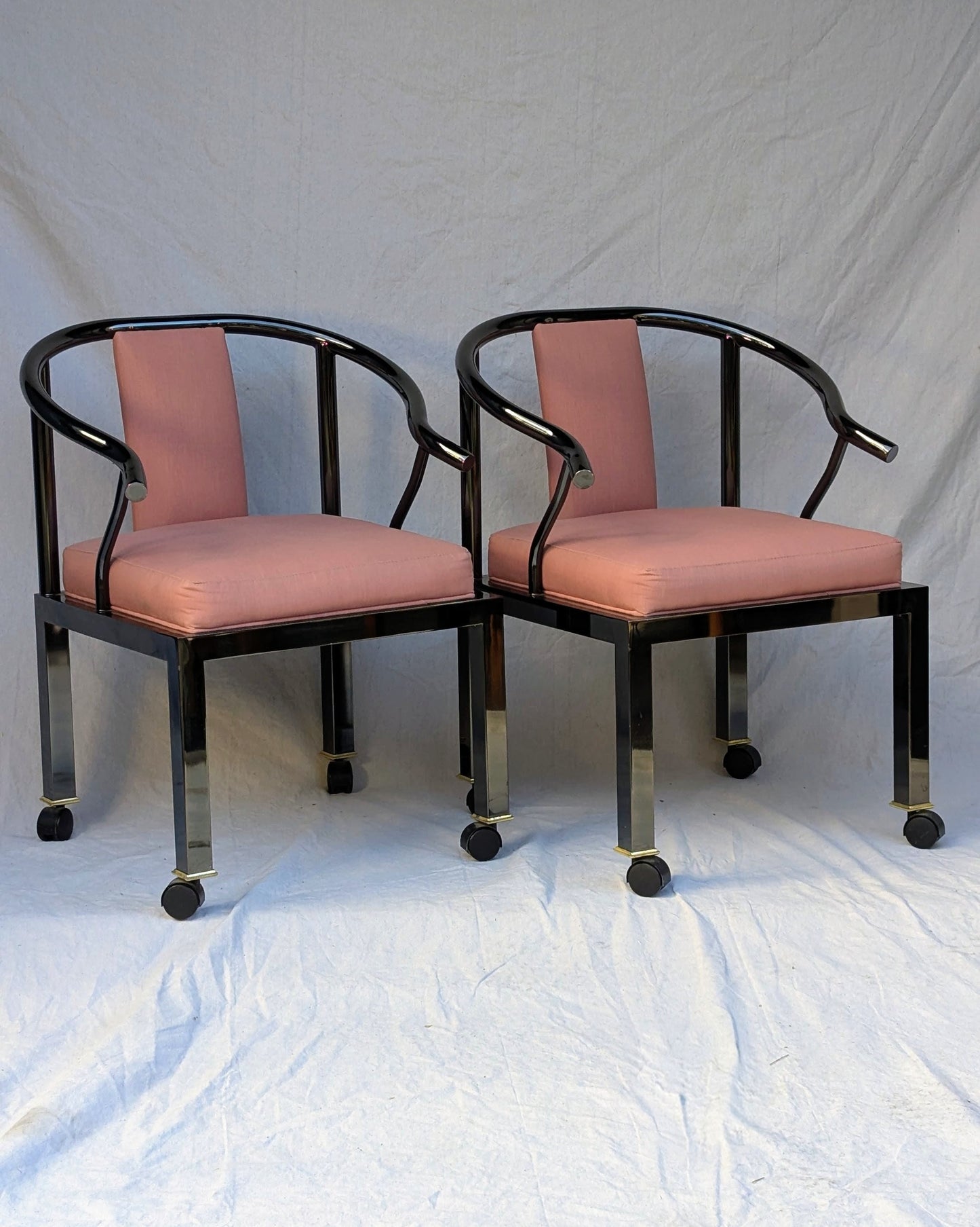 Pair of 1985 DIA "Yoke" Armchairs in Chrome & Dusty Rose