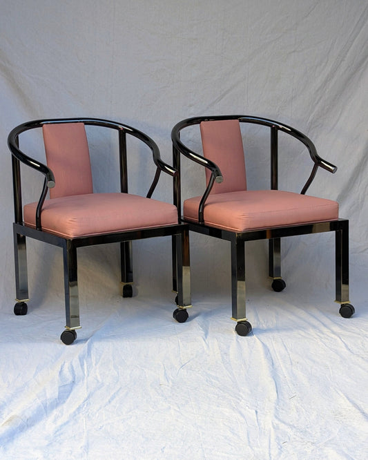 Pair of 1985 DIA "Yoke" Armchairs in Chrome & Dusty Rose