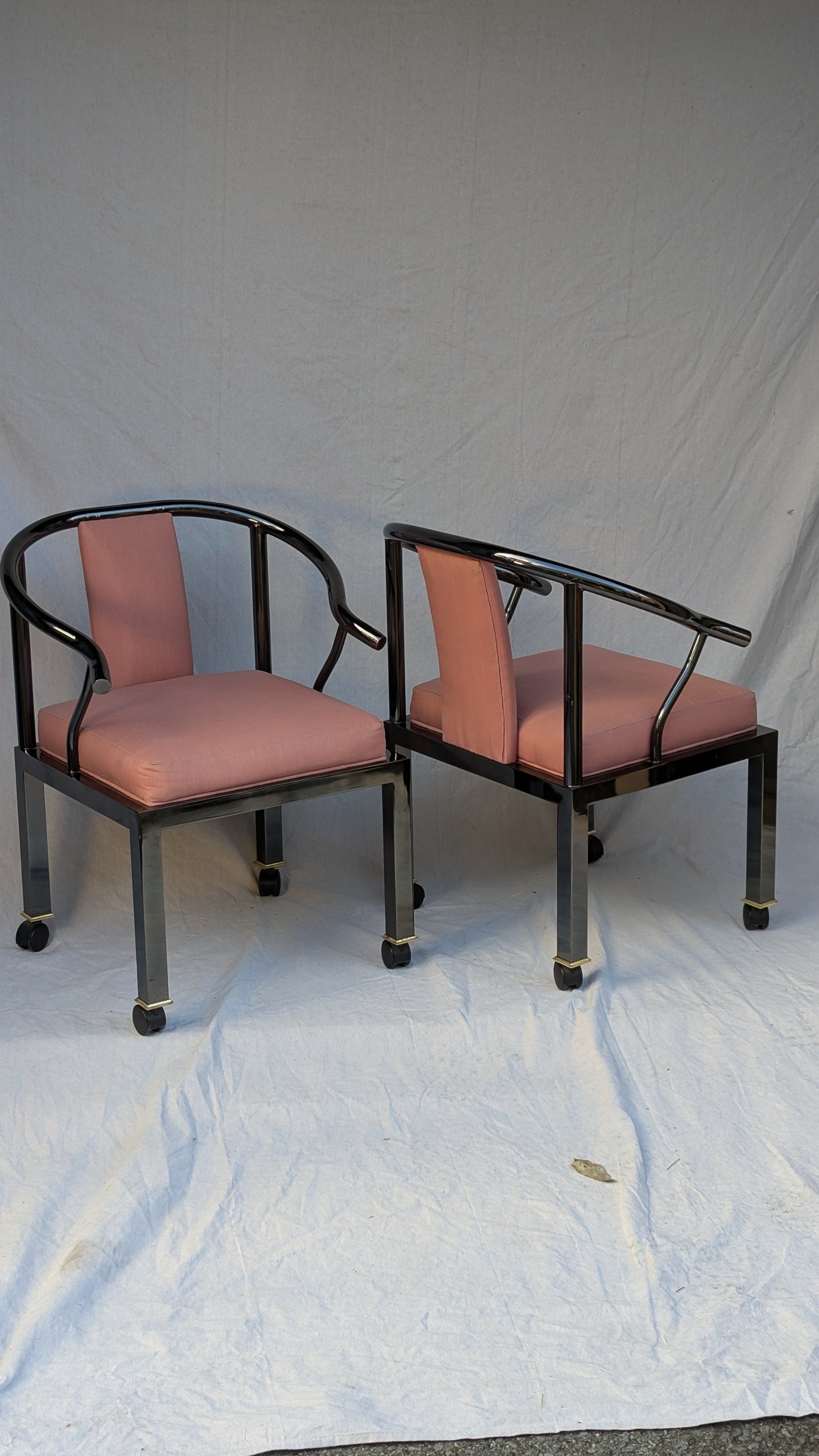 Pair of 1985 DIA "Yoke" Armchairs in Chrome & Dusty Rose