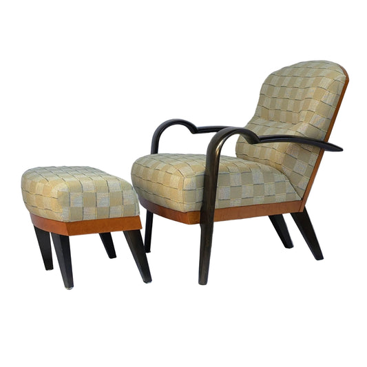 1980s Postmodern Lounge Chair + Ottoman, Adam Tihany for Pace Collection