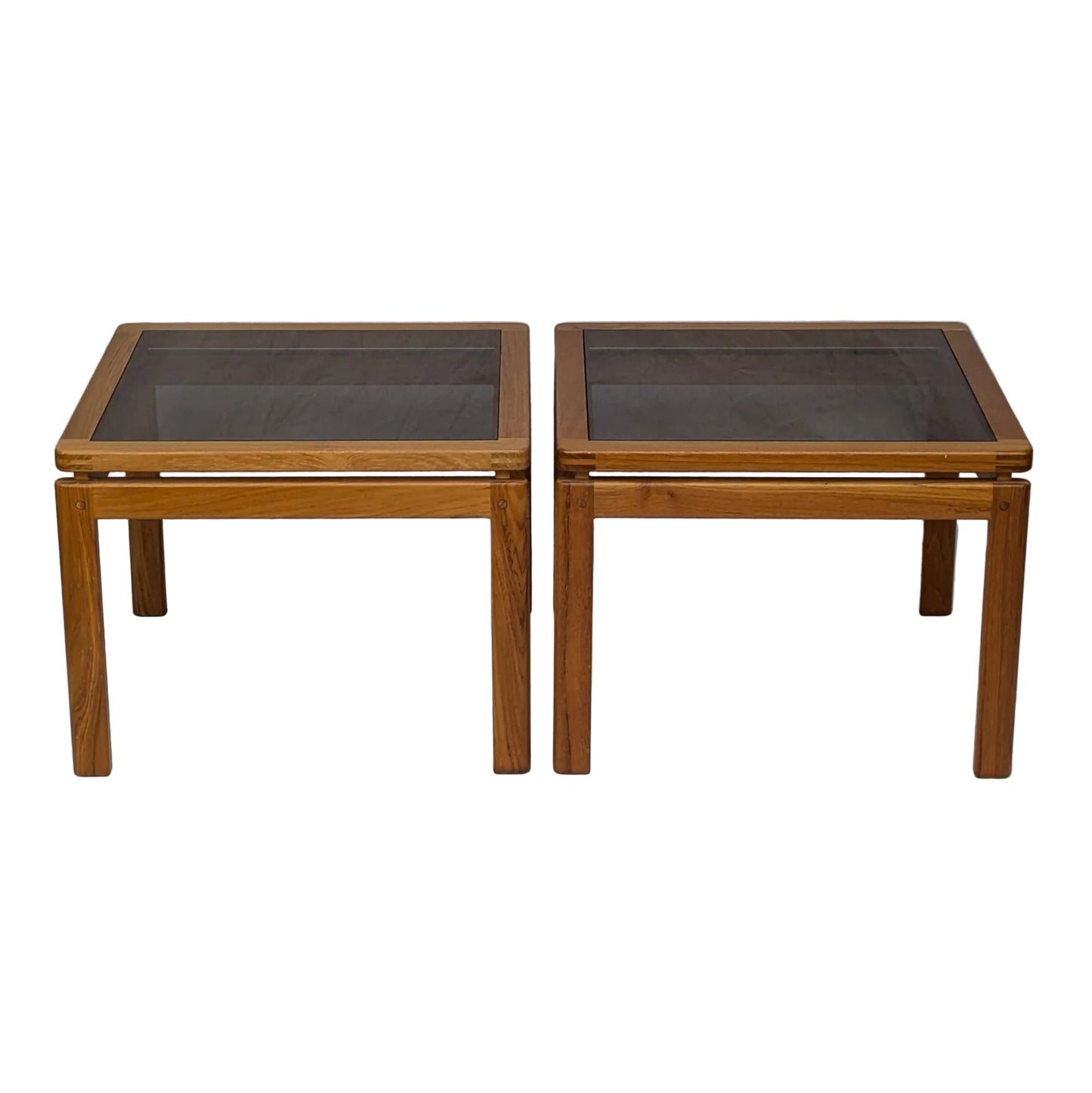 Pair of Solid Teak & Smoked Glass Tables by Kristiansen & Thomassen