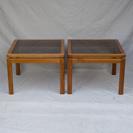 Pair of Solid Teak & Smoked Glass Tables by Kristiansen & Thomassen