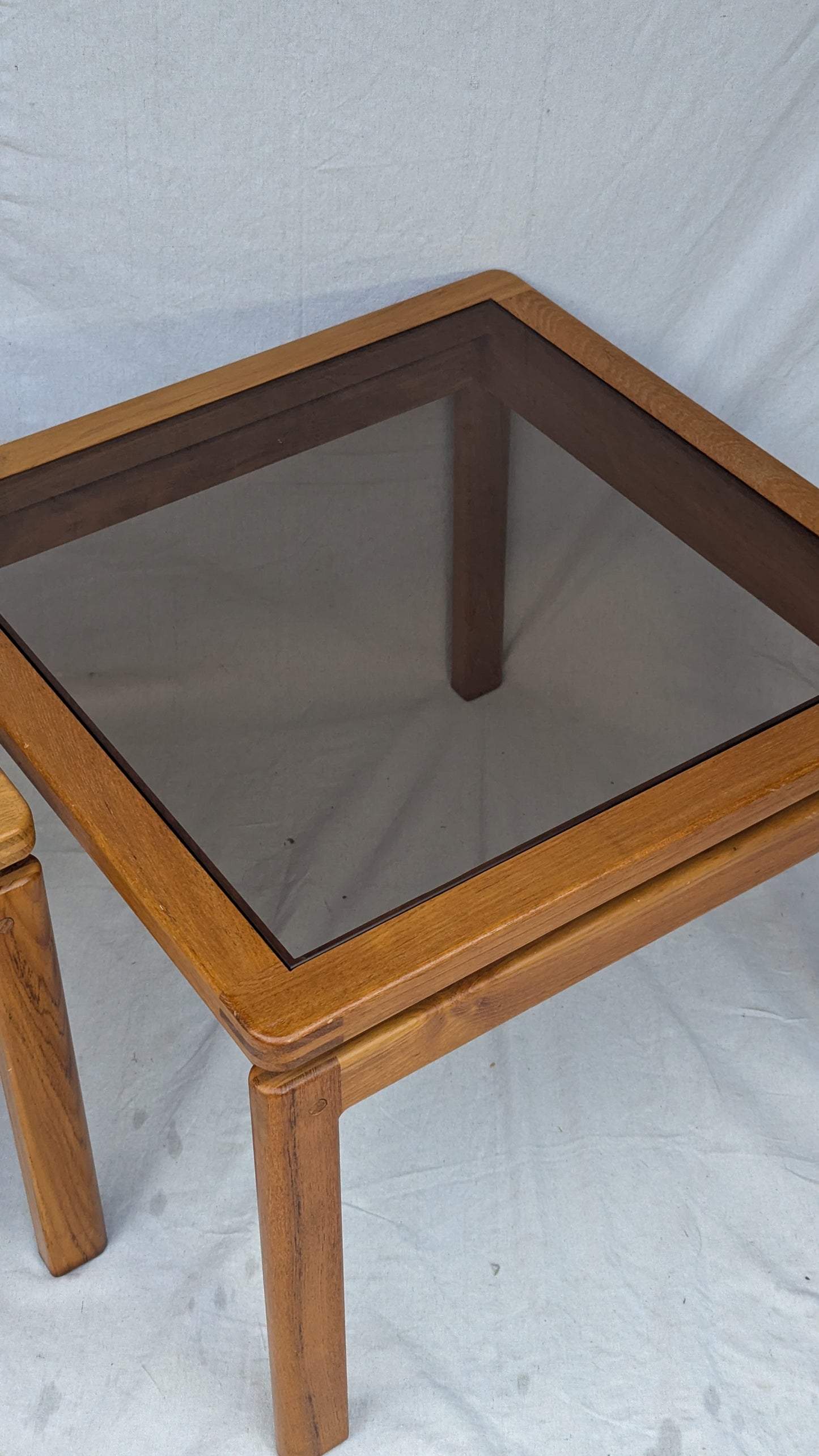 Pair of Solid Teak & Smoked Glass Tables by Kristiansen & Thomassen