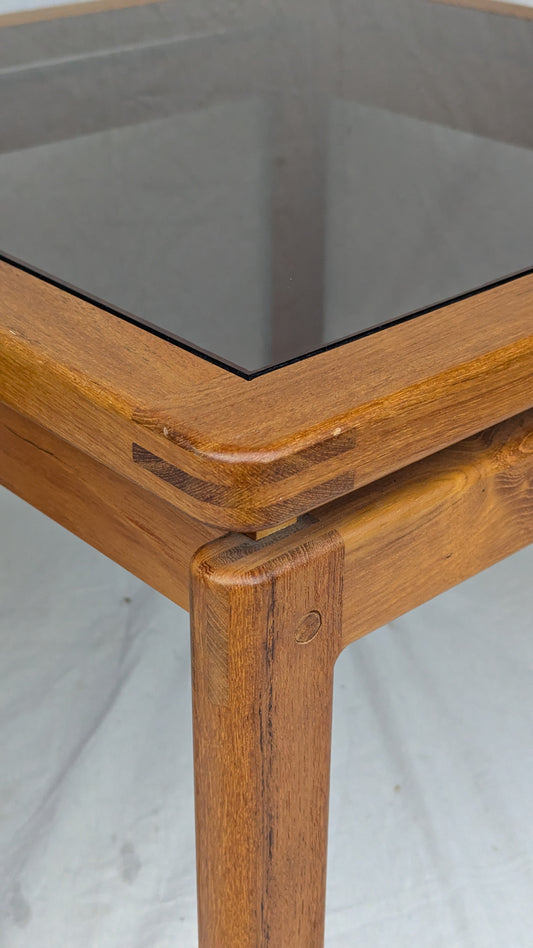 Pair of Solid Teak & Smoked Glass Tables by Kristiansen & Thomassen