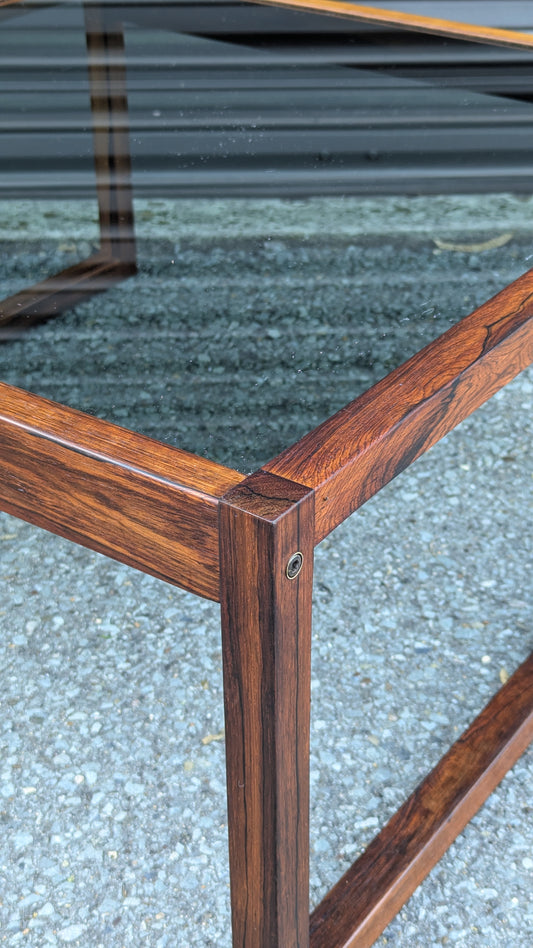 Danish Rosewood Coffee Table | c. 1960s | Smoked Glass Top
