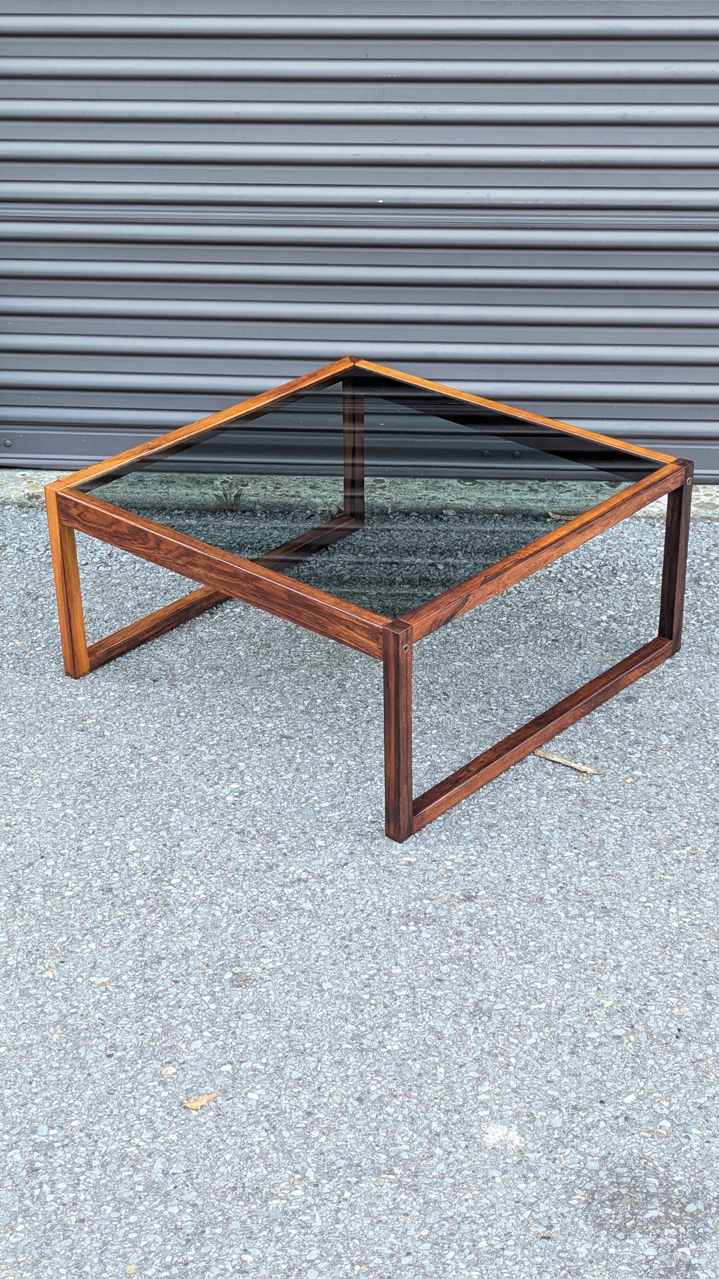 Danish Rosewood Coffee Table | c. 1960s | Smoked Glass Top
