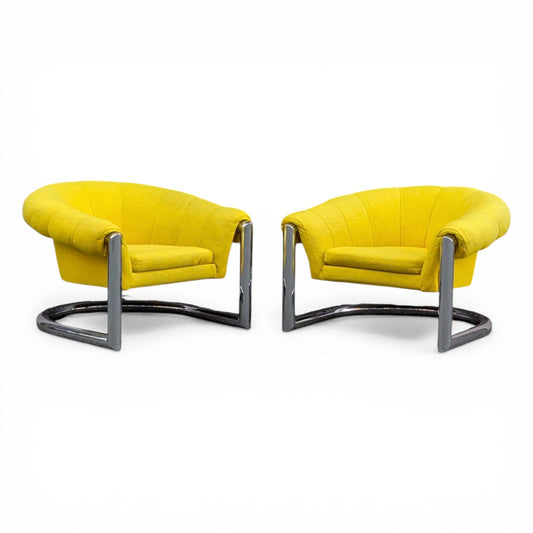 Pair of Jules Heumann for Metropolitan Furniture Channel-Back Lounge Chairs | c. 1972 | Polished Chrome