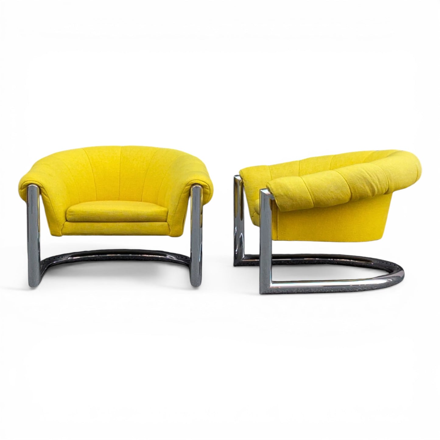 Pair of Jules Heumann for Metropolitan Furniture Channel-Back Lounge Chairs | c. 1972 | Polished Chrome