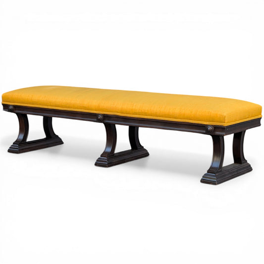 Neoclassical Silk Bench | Ebonized Wood Trestle Base
