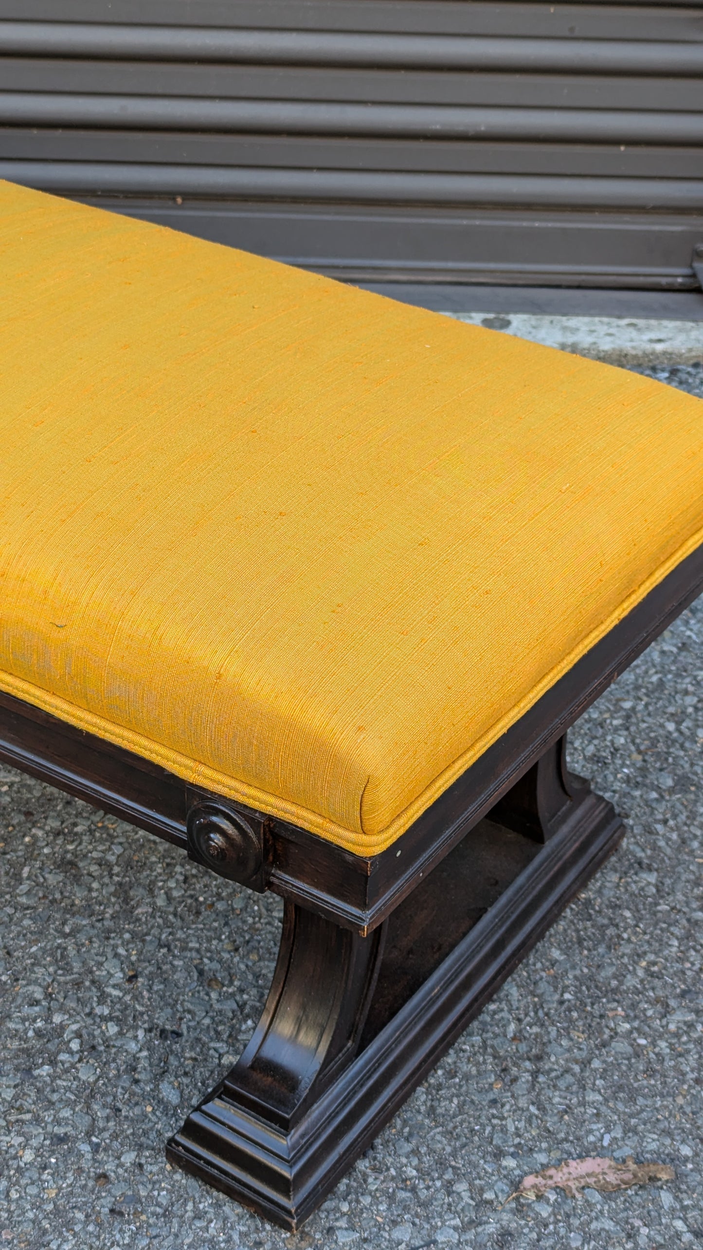 Neoclassical Silk Bench | Ebonized Wood Trestle Base