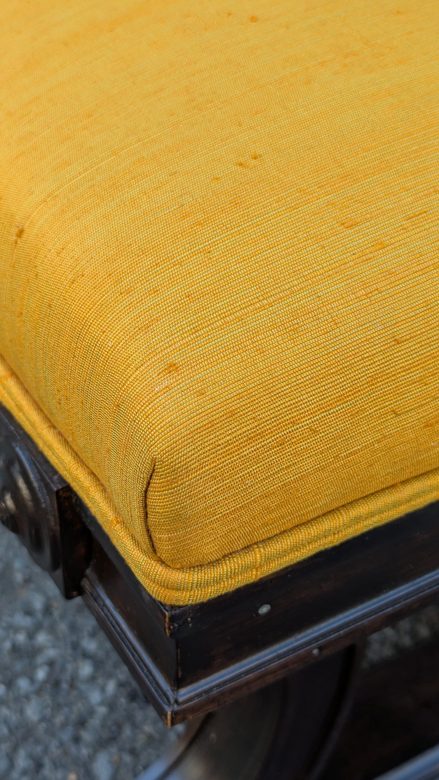 Neoclassical Silk Bench | Ebonized Wood Trestle Base