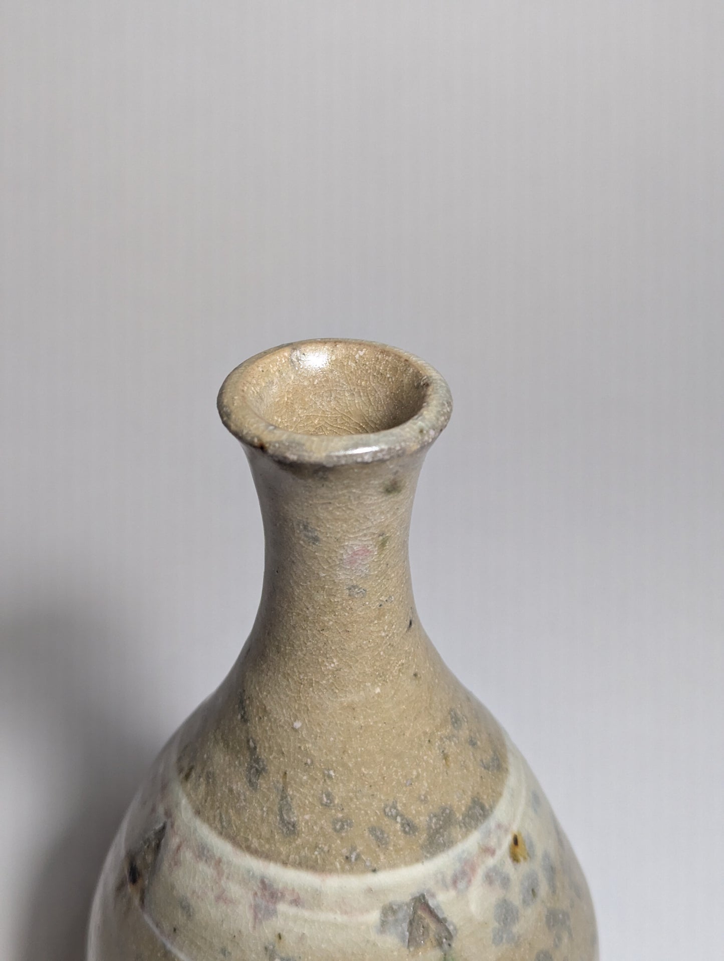 Japanese Mingei Stoneware Bottle Vase, Painted Floral