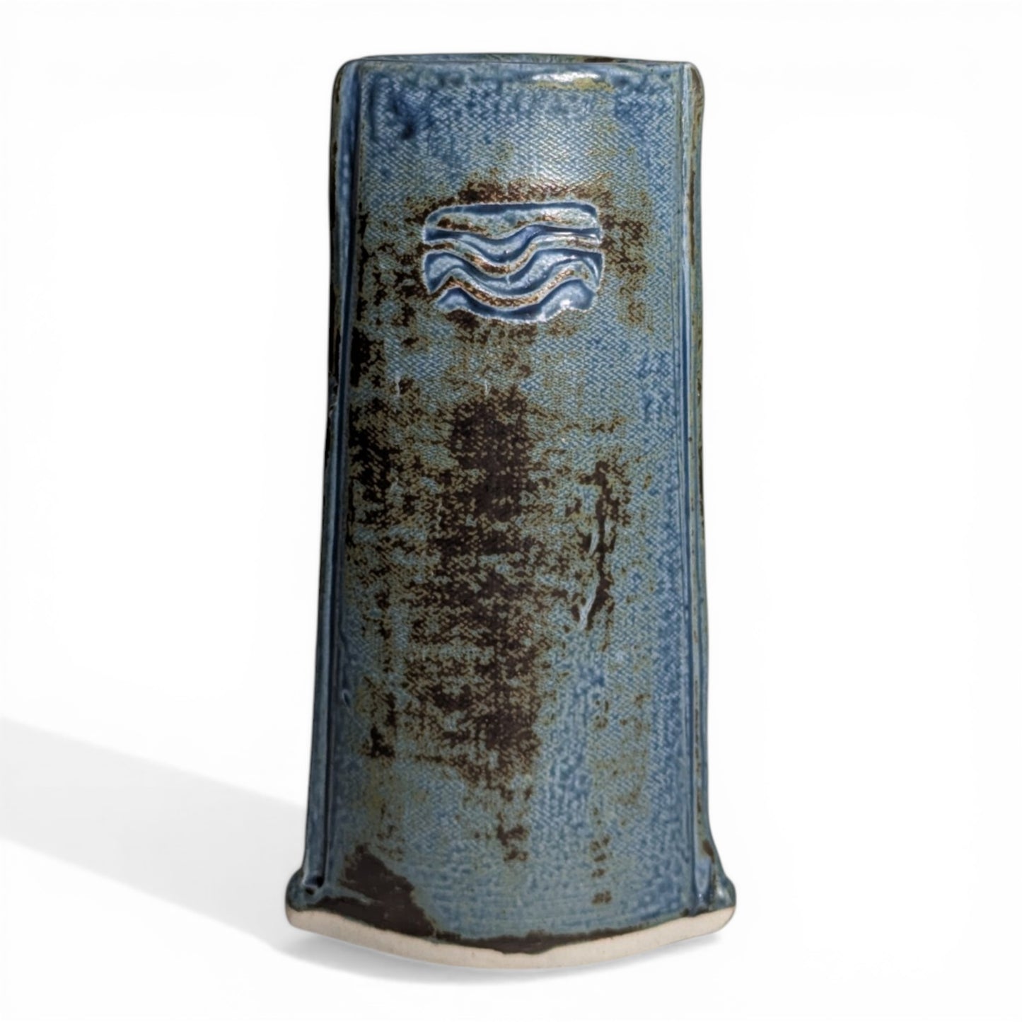 Blue Slab Vase | Textile Texture | Studio Pottery with Wave Motif