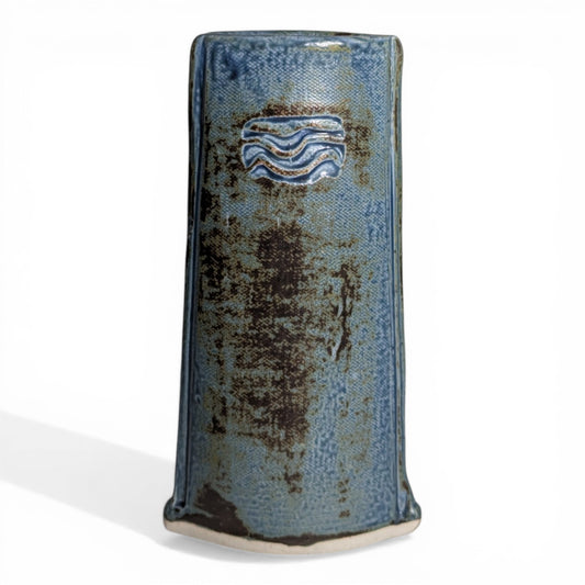 Blue Slab Vase | Textile Texture | Studio Pottery with Wave Motif