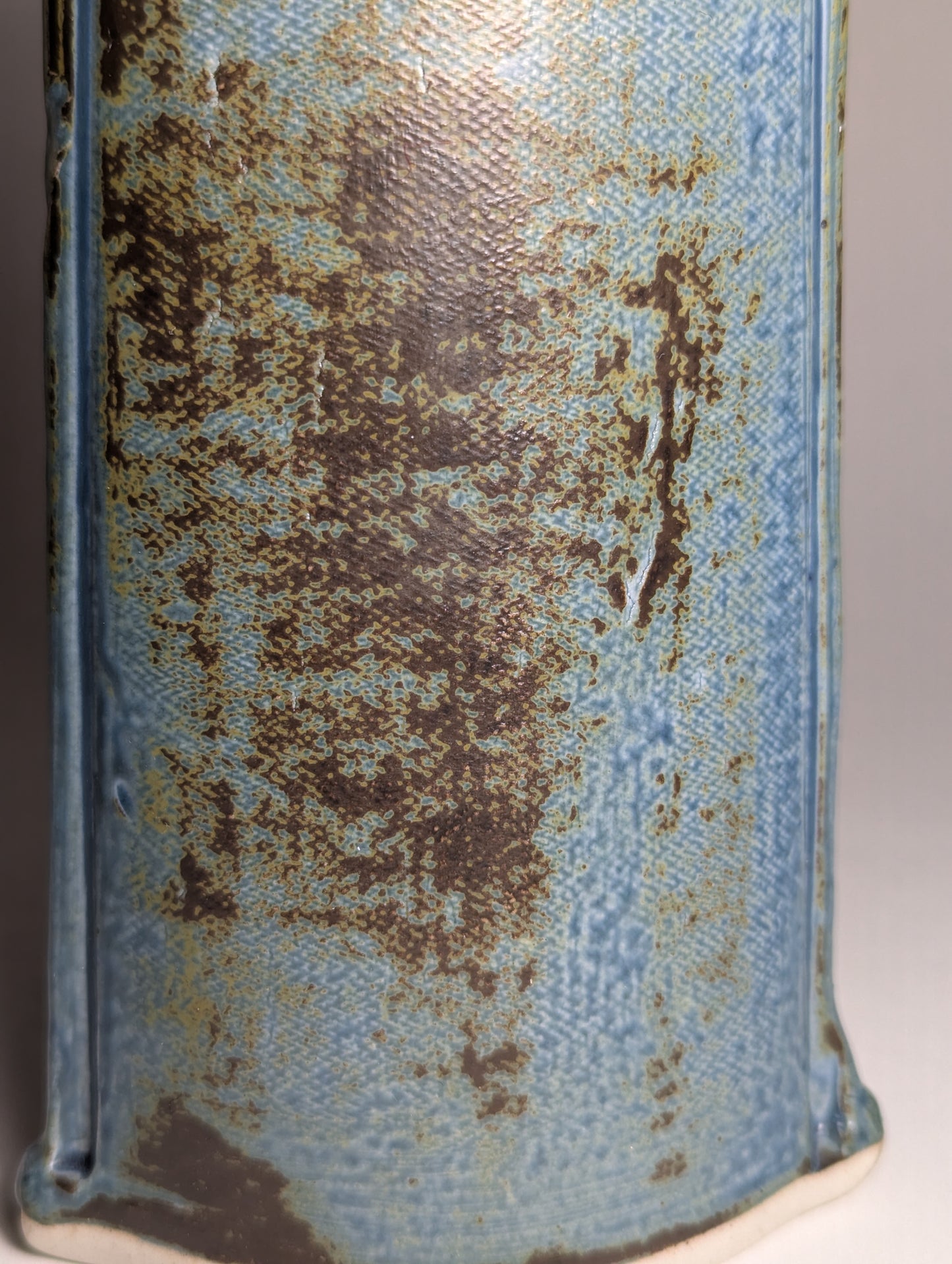 Blue Slab Vase | Textile Texture | Studio Pottery with Wave Motif