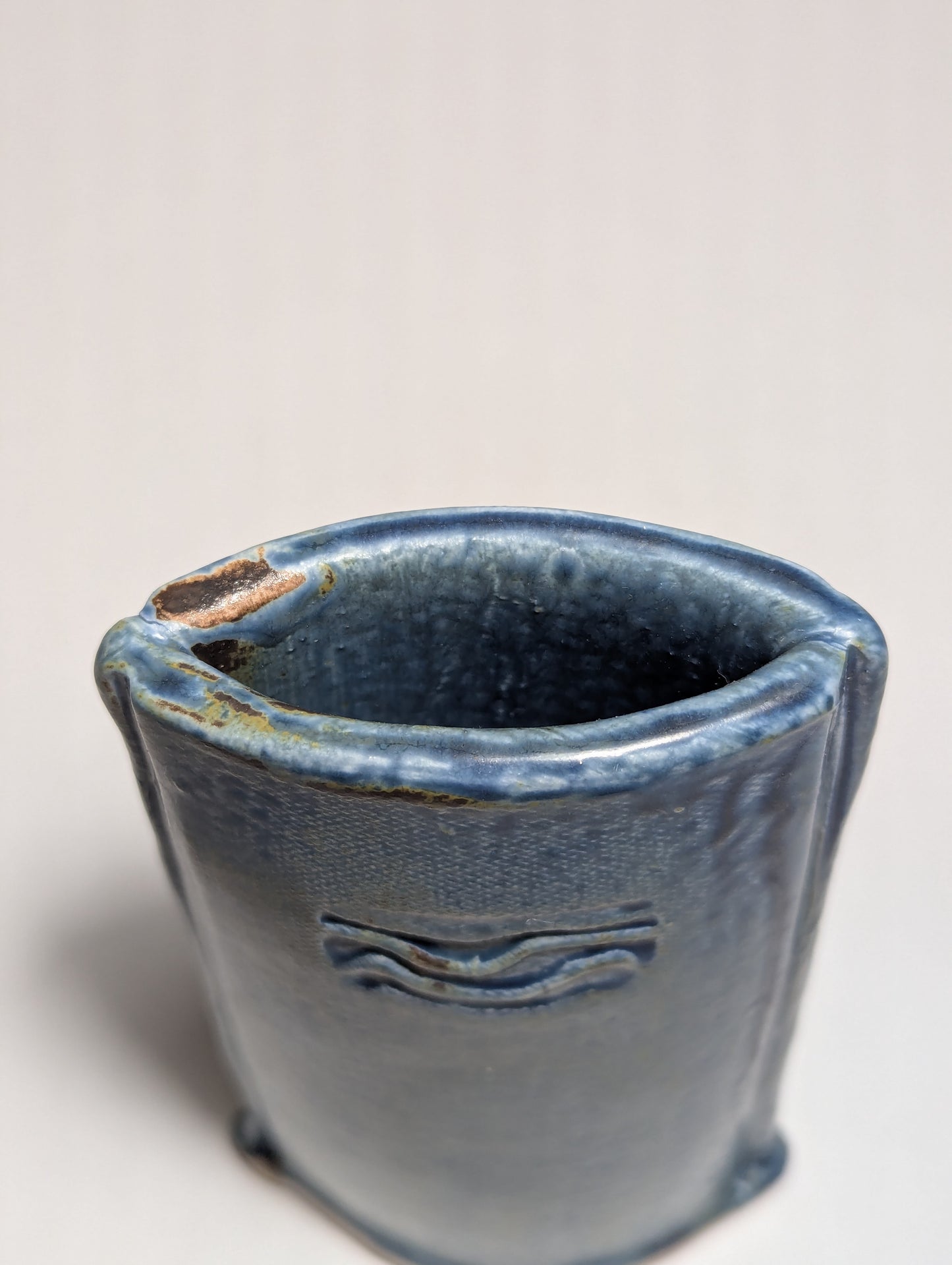 Blue Slab Vase | Textile Texture | Studio Pottery with Wave Motif
