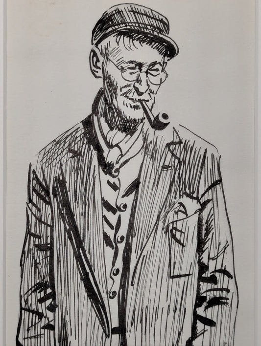 Man with Pipe | c. 1940s | Ink on Paper
