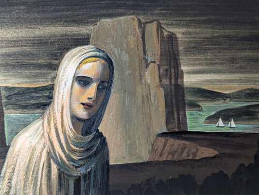 Draped Figure in Dark Landscape | 1941 | Tempera on Paper