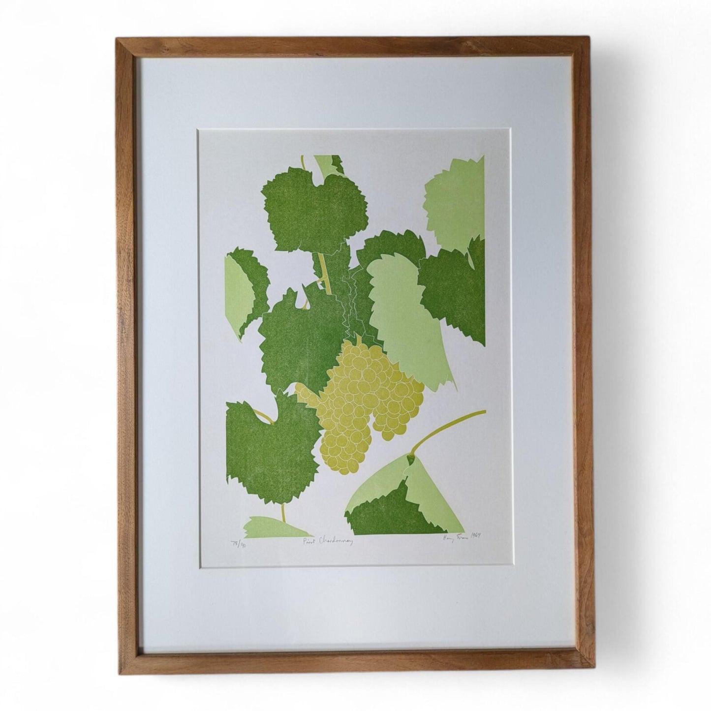 Henry Evans Original Linocut Pinot Chardonnay 1969 California Napa Wine Art